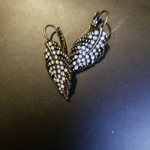 ***SOLD***Anthropologie Antiqued gold pave leaf earrings